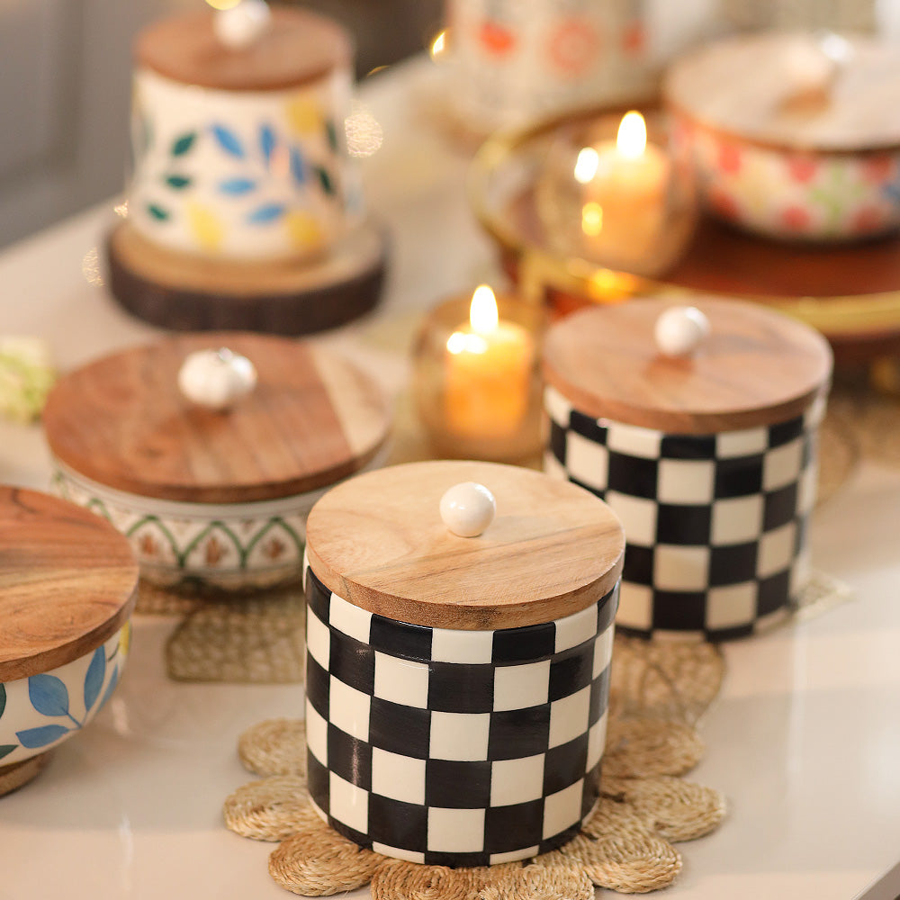 Vintage DUNOON Stoneware Plaid Tartan Storage Jar & Lid shops Set (4)