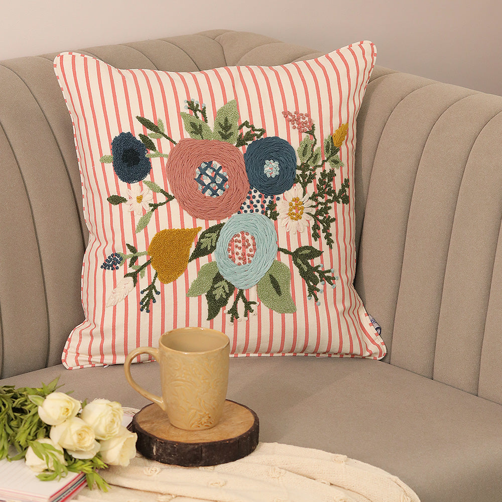 Floral Stripe Symphony Cushion Cover