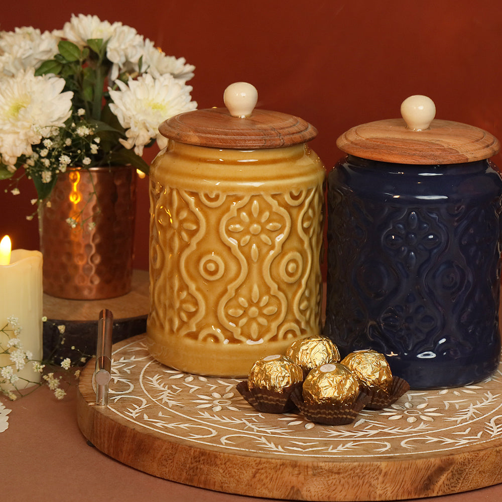 Embossed Jar and Etched Tray Gift Set