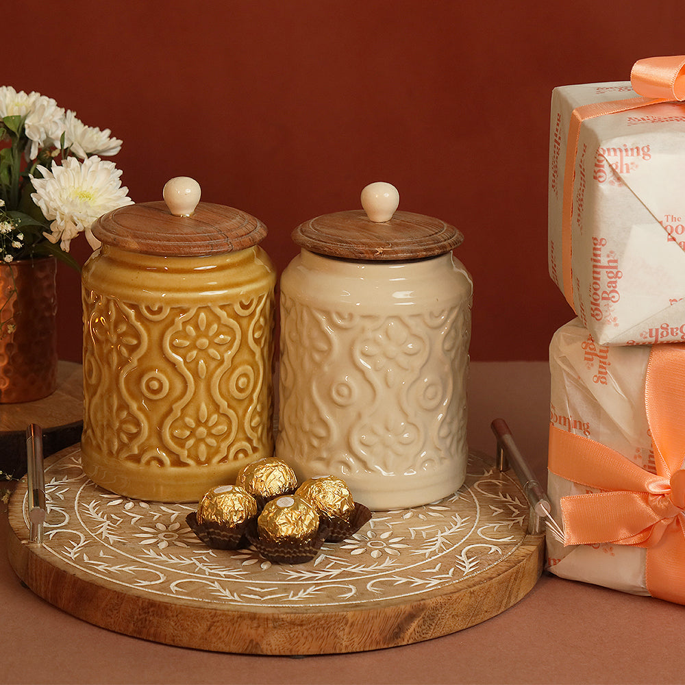 Embossed Jar and Etched Tray Gift Set