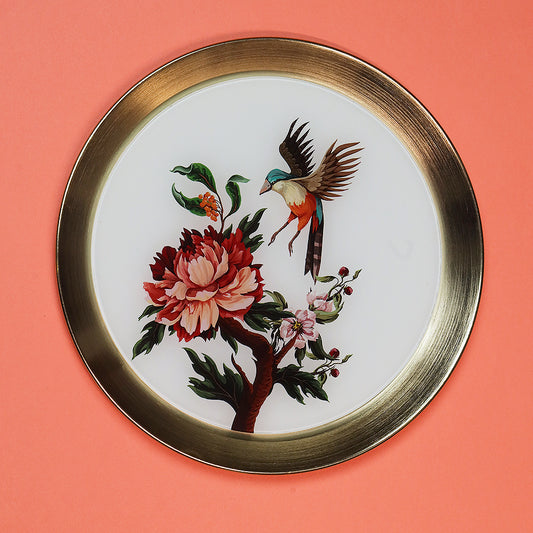 Tree Bird White & Gold Wall Plate