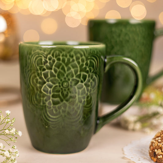 Glossy Green Carved Mug