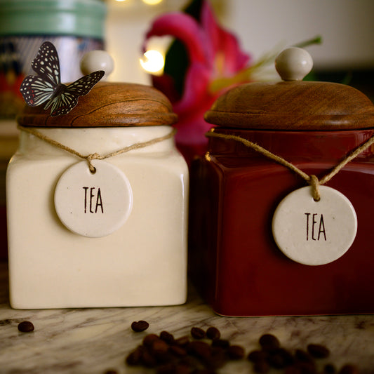 Rustic Red Ceramic Tea Storage Jar