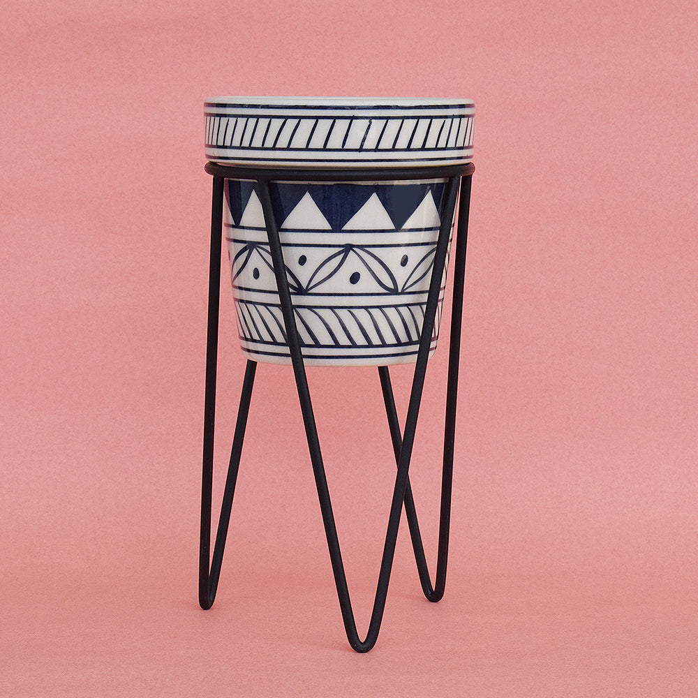 Greek Geometric Planter With Bold Black Stand