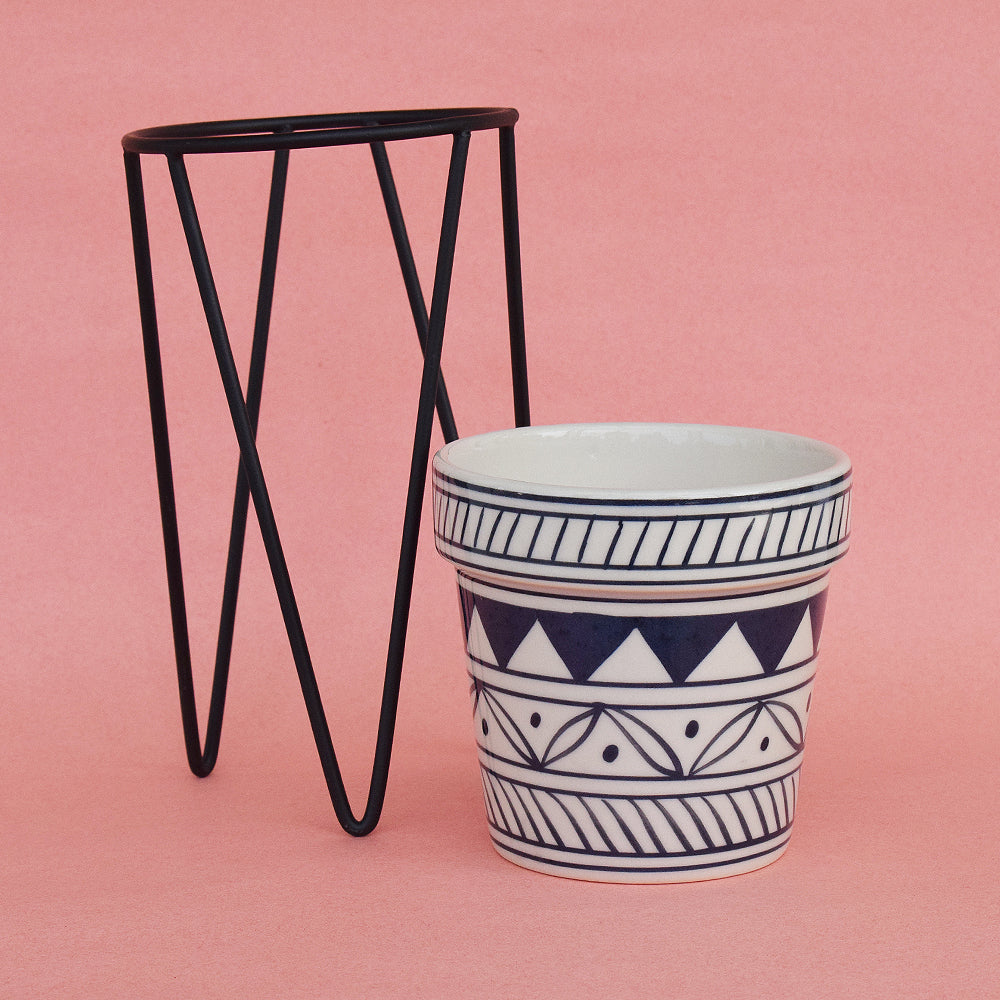 Greek Geometric Planter With Bold Black Stand