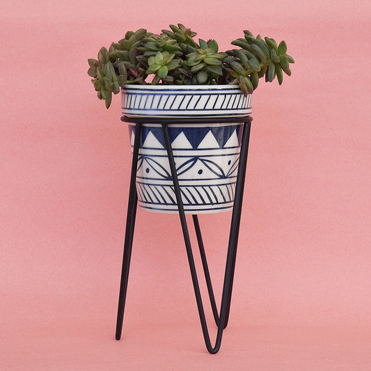 Greek Geometric Planter With Bold Black Stand