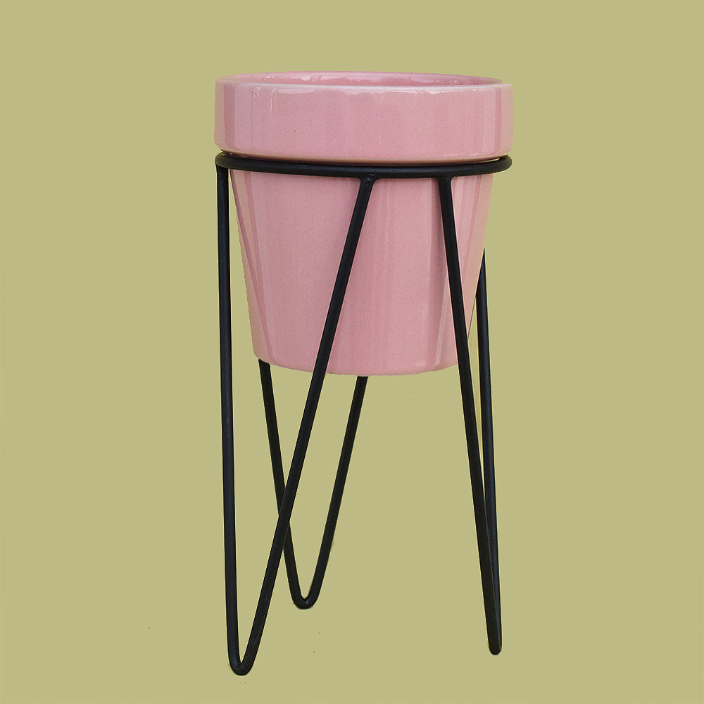 Pretty Peachy Pink Planter With Bold Black Stand