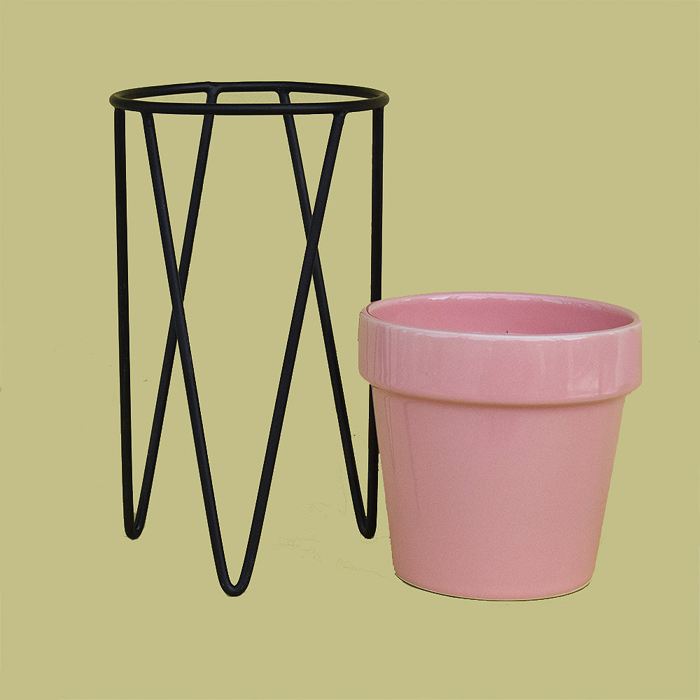 Pretty Peachy Pink Planter With Bold Black Stand