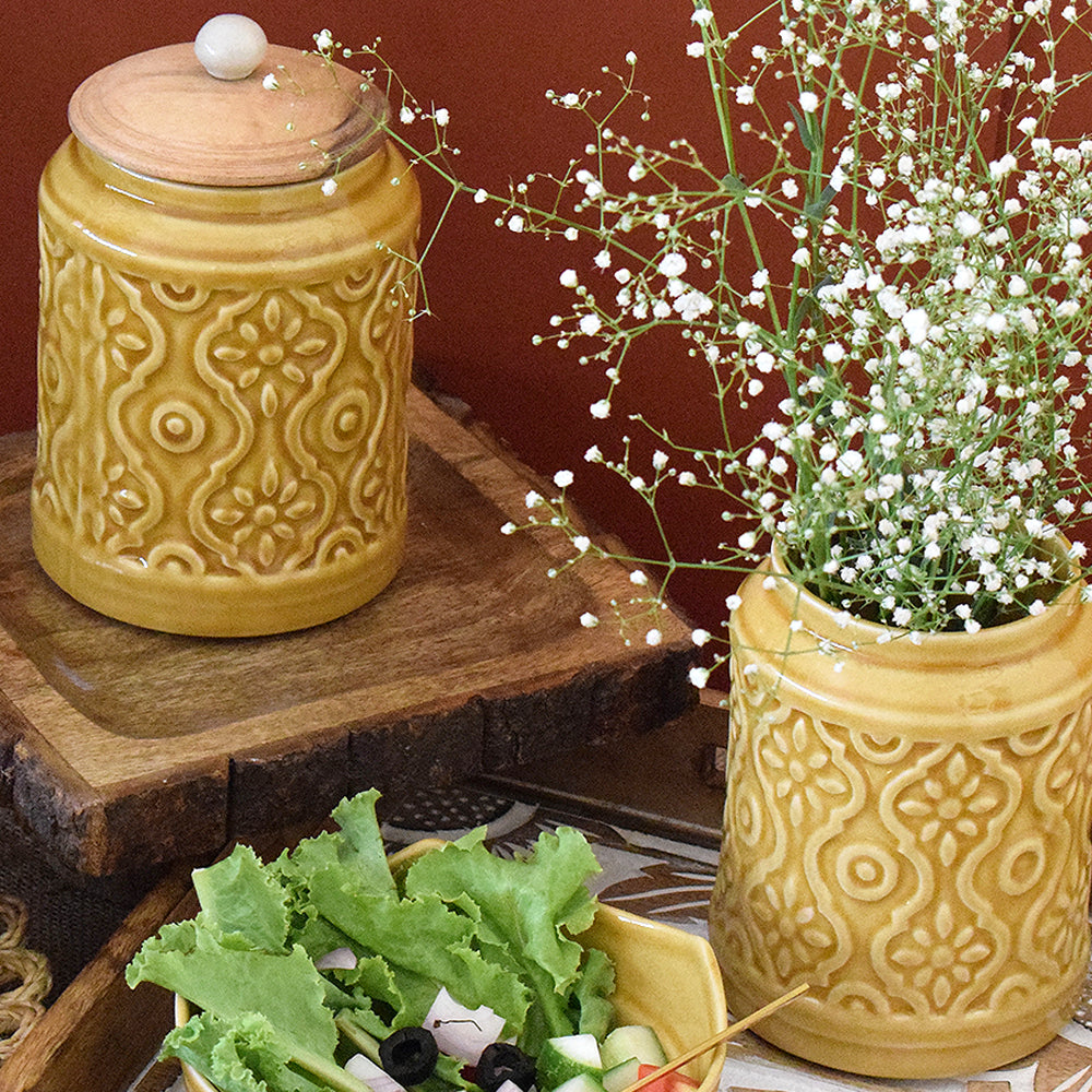 Glazed Yellow Storage Jar