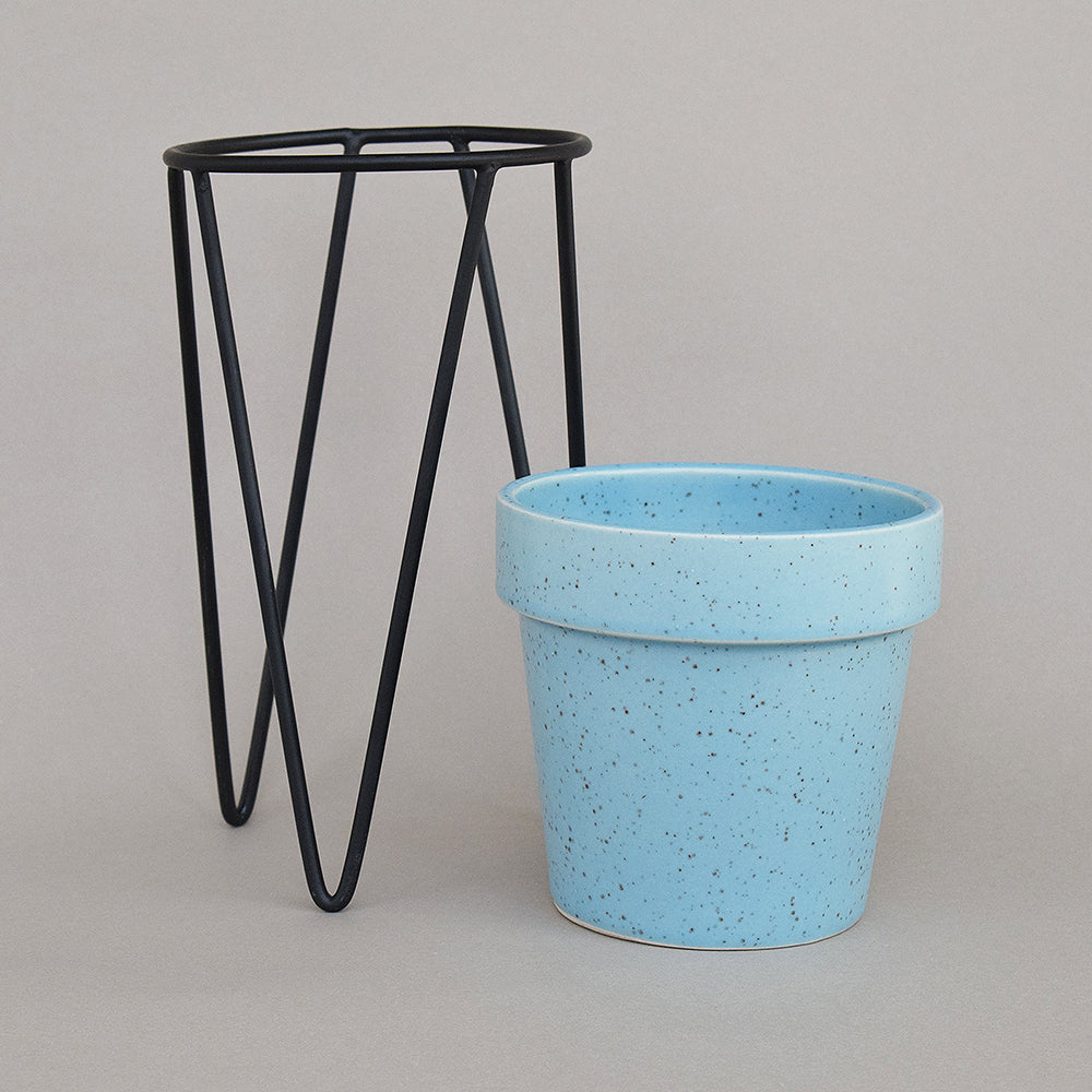 Cuban Blue Planter With Bold Black Stand