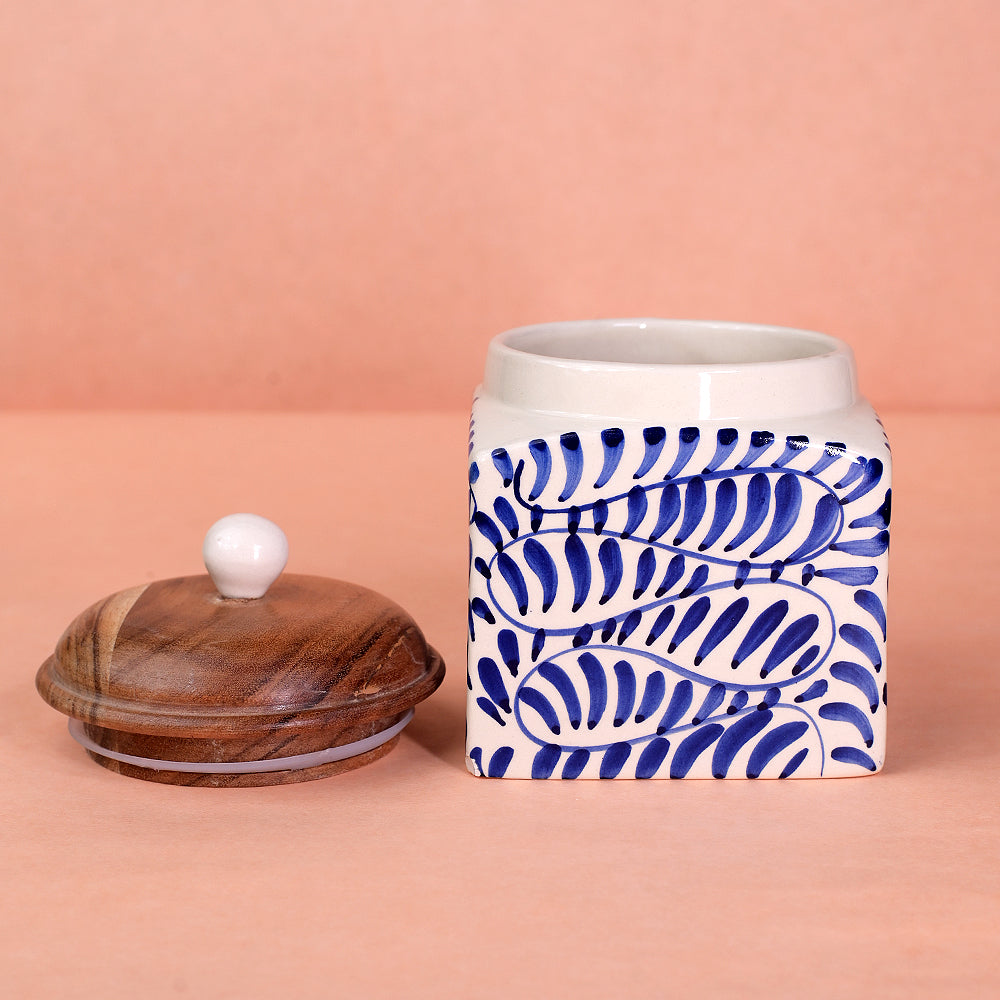 Blue Leafy Storage Jar