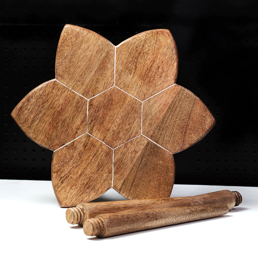 Hexagonal Flower Burnt Wood Side Table