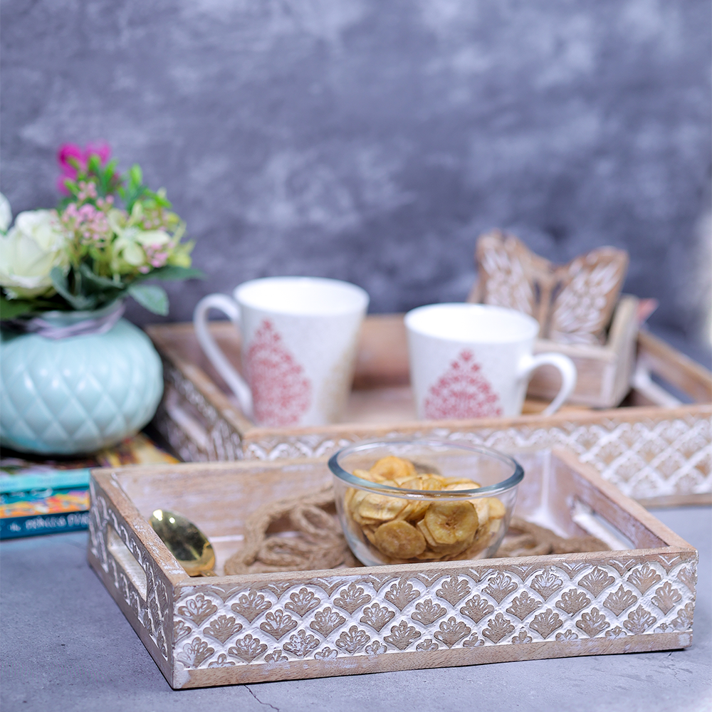 Leafy Burnt Wood Tray