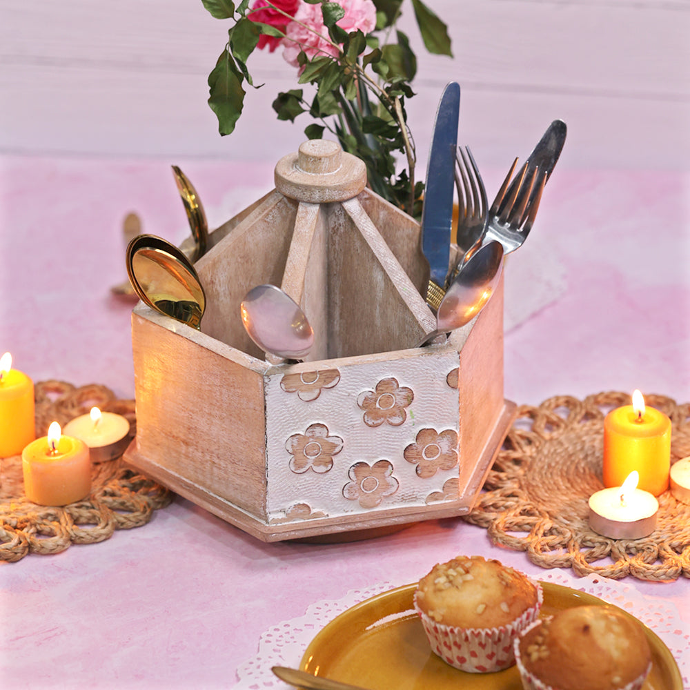 Rustic White Floral Caddy