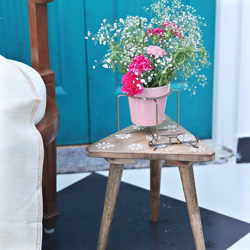 Triangular Burnt Wood Side Table