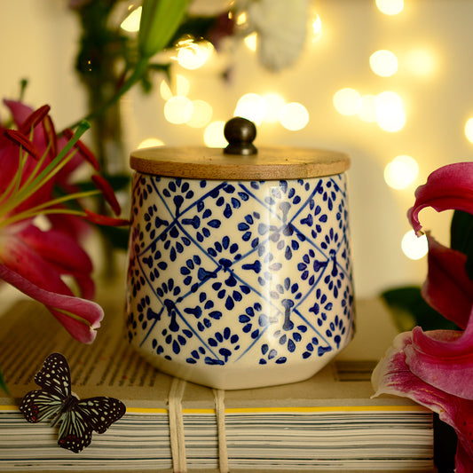 Blue Blocks Ceramic Storage Jar