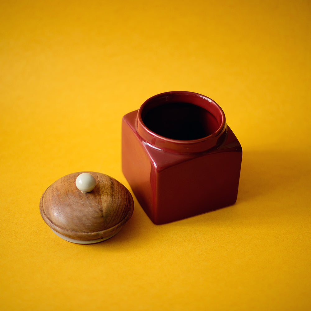 Rustic Red Ceramic Tea Storage Jar