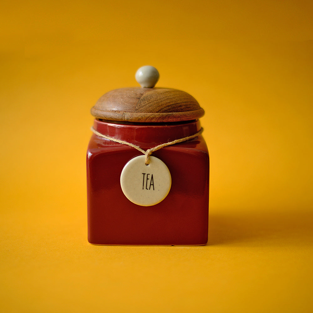 Rustic Red Ceramic Tea Storage Jar