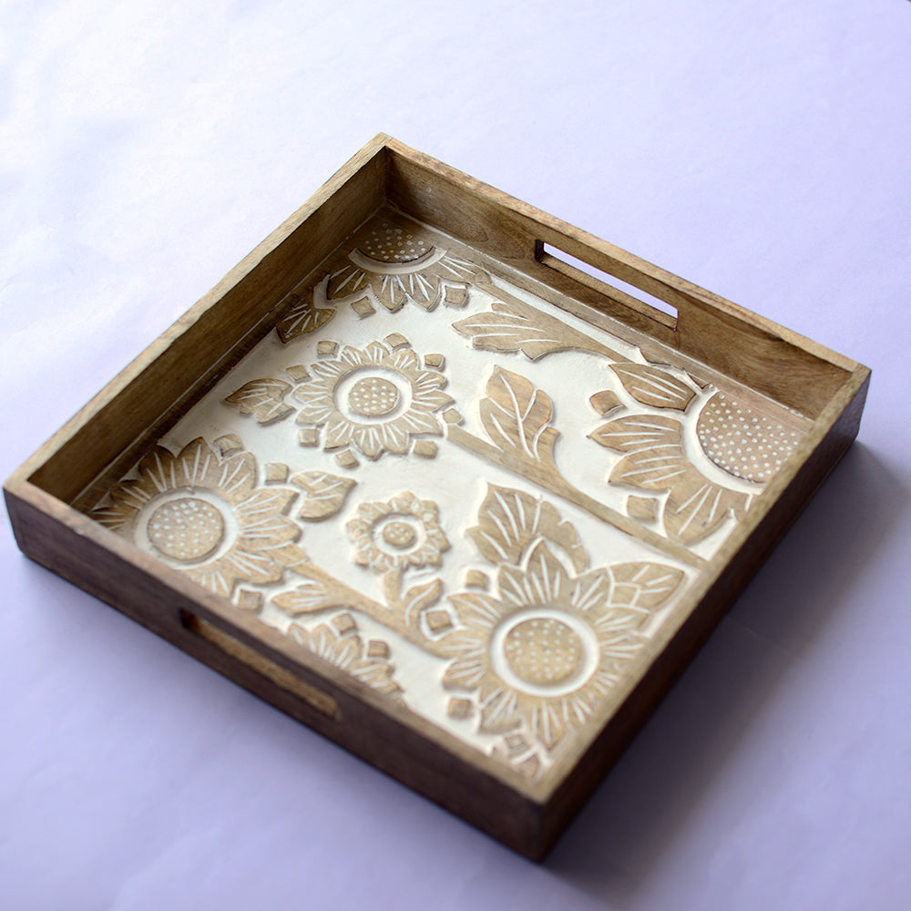 Etched In White Antique Wood Tray – The Blooming Bagh